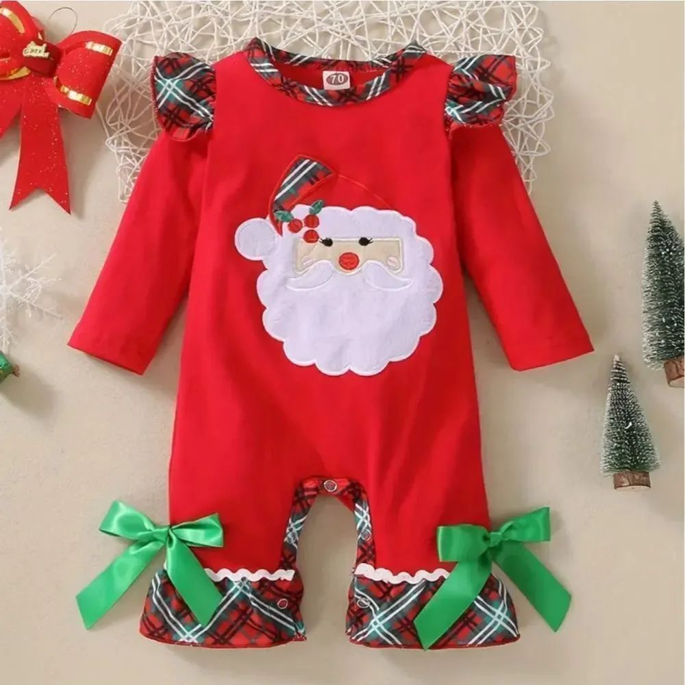 NWT Adorable Infant Santa Claus Christmas Romper Outfit Sz 3-6 Mo